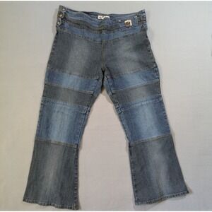 Neeso Jeans Womens 18 Blue Y2K Side Buttons Patchwork Flared Wide Leg Boho Hippy